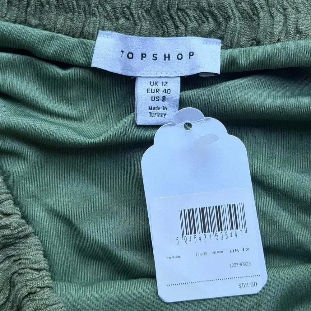 Topshop olive green textured smocked